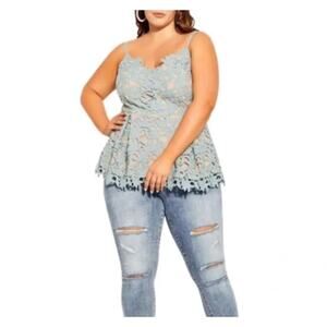 City Chic Peplum Top So Fancy Tank NWT Plus Siz 22W Seafoam Lace Feminine Floral